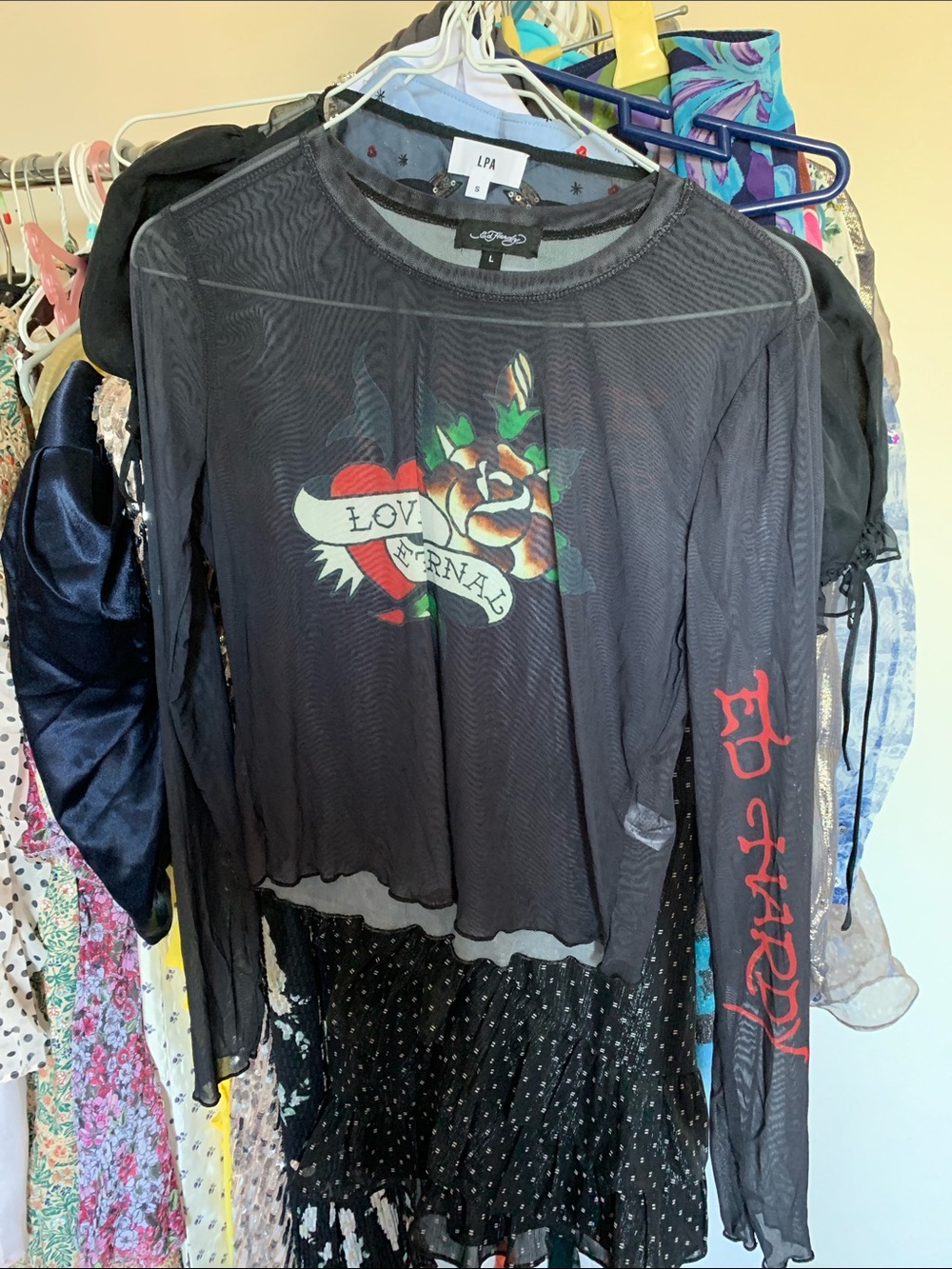 NWOT Ed Hardy Black Sheer Mesh Top